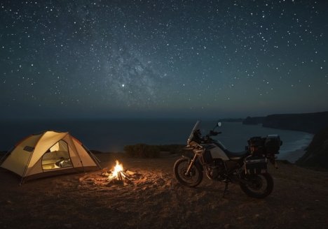 Moto junto a una carpa